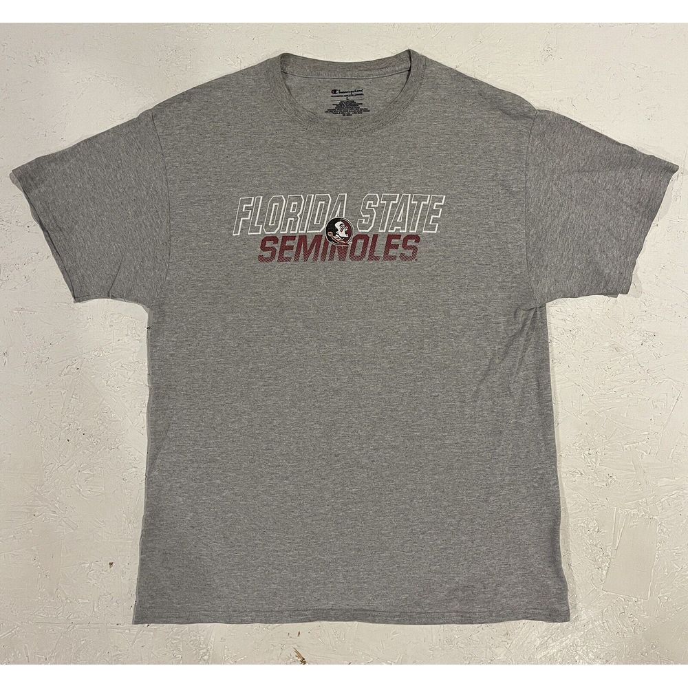 Champion Florida State University Seminoles Shirt Men's Large Gray Short Sleeve